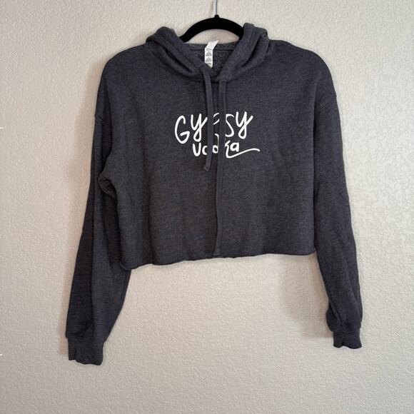 Gypsy Vodka Womens‎ Gray Cropped Hoodie Pullover Long Sleeve Graphic - Picture 2 of 4